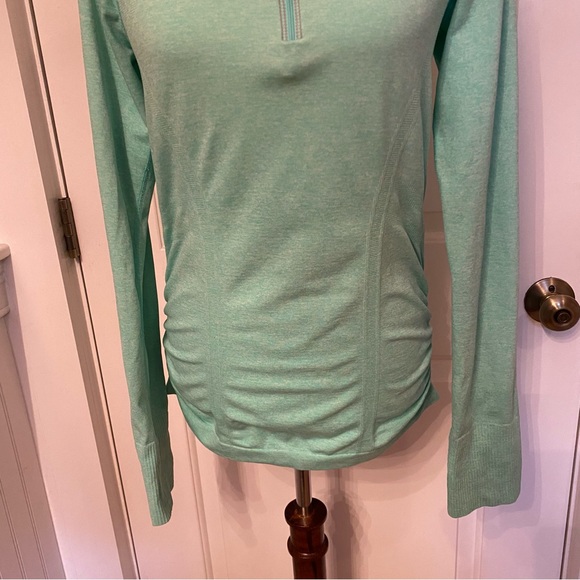 ATHLETA TOP 1/4 1/3 ZIP LONG SLEEVE PALE GREEN ACTIVE STRETCH HIGH NECK SIZE M - Picture 3 of 10